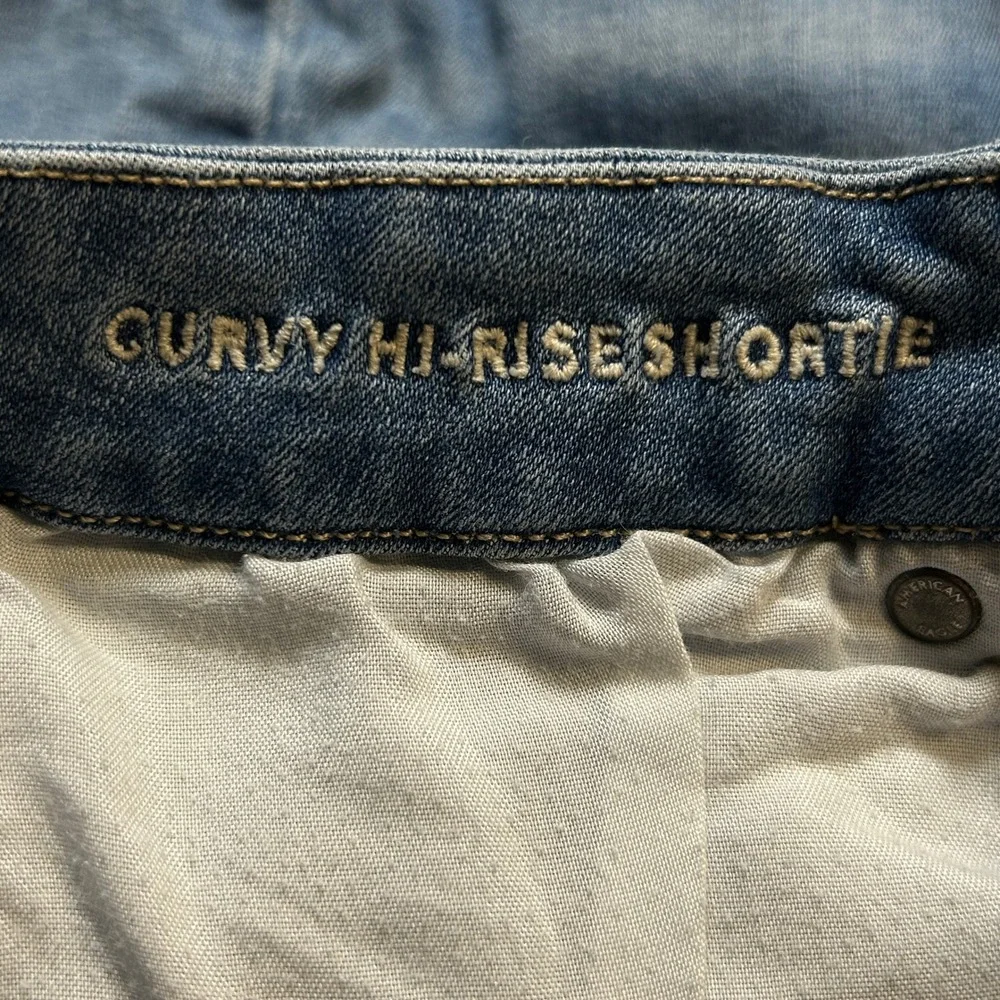 American Eagle Curvy Hi-Rise Shortie Next Level Stretch Denim Jorts Blue 14